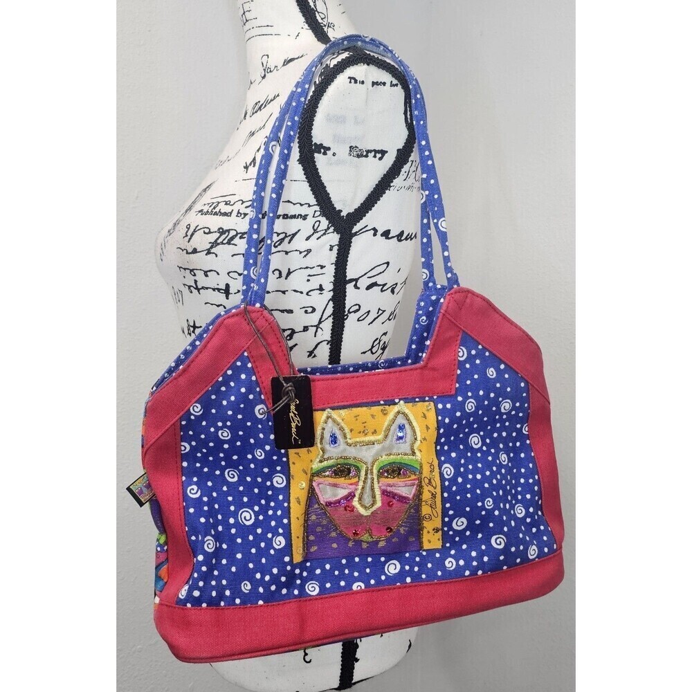 Vintage Y2K Laurel Burch Cat Shoulder Bag Embroidered Embellished Sequin Retro